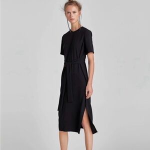 Zara Black Belted Midi Dress